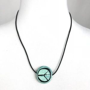 Hand painted peace pendant leather cord necklace
